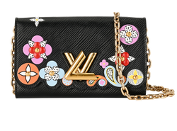 Blooming Flowers Twist Wallet On Chain, Epi Leather, Black, SP3157, 2*